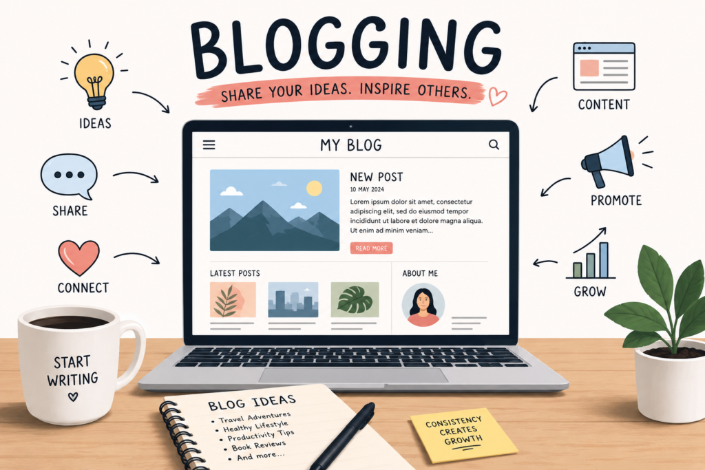 Woman writing a blog article on laptop for digital marketing website